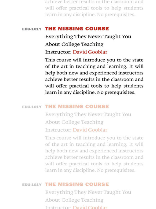 Title details for The Missing Course by David Gooblar - Available